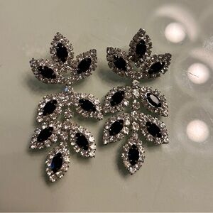 Elegant Black Crystal Leaf Drop Earrings